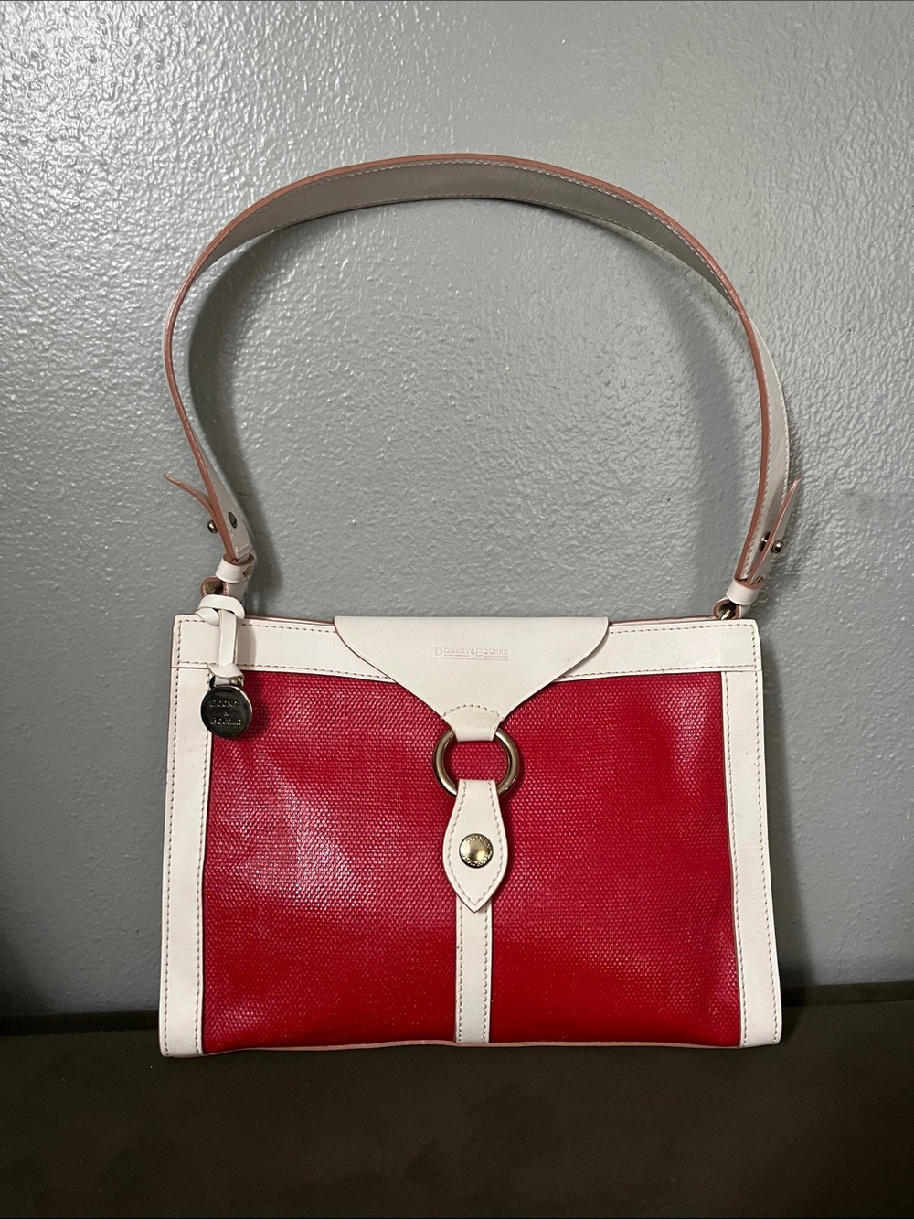 Dooney & Bourke Red and White Leather Shoulder Bag made in Italy